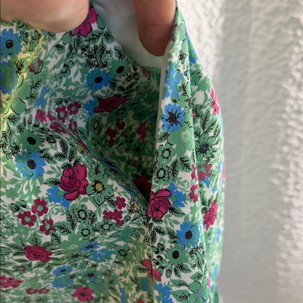 Anne Klein Green Floral Fit & Flare Midi Dress with Pink & Blue Accents - Picture 4 of 10